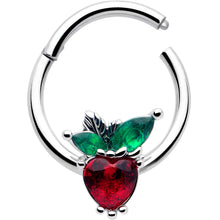 Load image into Gallery viewer, 16G 3/8 Red Green Gem Strawberry Heart Hinged Segment Ring
