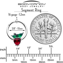 Load image into Gallery viewer, 16G 3/8 Red Green Gem Strawberry Heart Hinged Segment Ring
