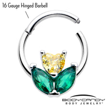 Load image into Gallery viewer, 16G 5/16 Yellow Green CZ Gem Love Flower Hinged Segment Ring
