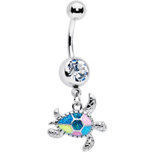 Load image into Gallery viewer, Clear Gem Glitter Turtle Dangle Belly Ring
