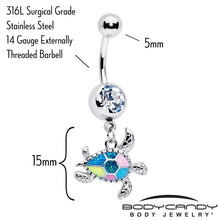Load image into Gallery viewer, Clear Gem Glitter Turtle Dangle Belly Ring
