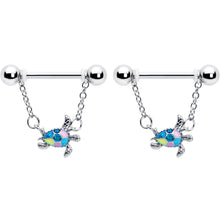 Load image into Gallery viewer, 14G 9/16 Glitter Turtle Chain Dangle Nipple Ring Set
