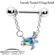Load image into Gallery viewer, 14G 9/16 Glitter Turtle Chain Dangle Nipple Ring Set
