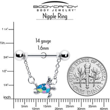 Load image into Gallery viewer, 14G 9/16 Glitter Turtle Chain Dangle Nipple Ring Set
