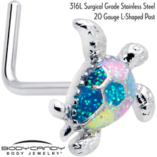 Load image into Gallery viewer, 20G 7mm Glitter Turtle L Shape Nose Ring

