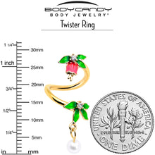 Load image into Gallery viewer, Clear CZ Gem Gold Tone Bell Flower Spiral Twister Belly Ring
