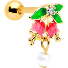 Load image into Gallery viewer, 16G 1/4 Clear CZ Gem Gold Tone Bell Flower Cartilage Tragus Earring
