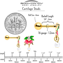 Load image into Gallery viewer, 16G 1/4 Clear CZ Gem Gold Tone Bell Flower Cartilage Tragus Earring
