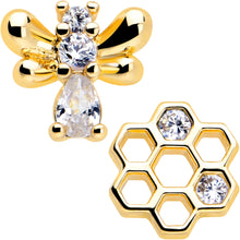 Load image into Gallery viewer, 20G 7mm Clear CZ Gem Gold Tone Bee Hive Luv L Shape Nose Ring Set of 2
