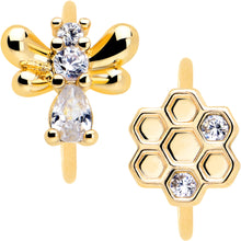 Load image into Gallery viewer, 20G 5/16 Clear CZ Gem Gold Tone Bee Hive Luv Nose Hoop Set of 2
