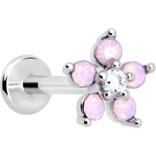 Load image into Gallery viewer, 16G 5/16 Pink Faux Opal Internally Threaded Flower Labret Tragus
