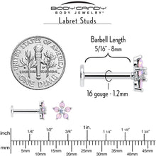 Load image into Gallery viewer, 16G 5/16 Pink Faux Opal Internally Threaded Flower Labret Tragus
