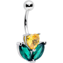 Load image into Gallery viewer, Green Yellow CZ Gem Love Flower Belly Ring
