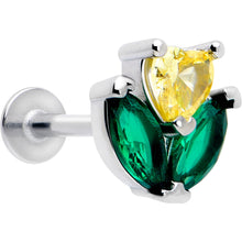 Load image into Gallery viewer, 16G 5/16 Yellow Green CZ Gem Love Flower Labret Monroe Tragus
