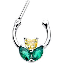 Load image into Gallery viewer, 16G 5/16 Yellow Green CZ Gem Love Flower Cartilage Clicker
