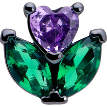Load image into Gallery viewer, 20G 7mm Purple Green CZ Gem Black Love Flower L Shape Nose Ring
