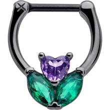 Load image into Gallery viewer, 16G 5/16 Purple Green CZ Gem Black Love Flower Cartilage Clicker
