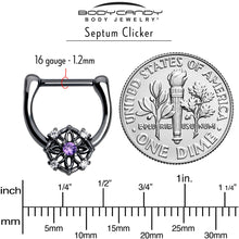 Load image into Gallery viewer, 16G 5/16 Purple Clear CZ Gem Black Flower Ring Cartilage Clicker
