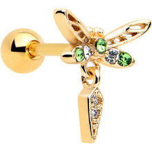 Load image into Gallery viewer, 16G 1/4 Green Gem Gold Tone Swank Dragonfly Dangle Cartilage Earring
