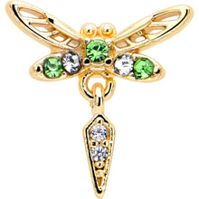 Load image into Gallery viewer, 16G 1/4 Green Gem Gold Tone Swank Dragonfly Dangle Cartilage Earring

