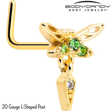 Load image into Gallery viewer, 20G 7mm Green Gem Gold Tone Swank Dragonfly L Shape Nose Ring
