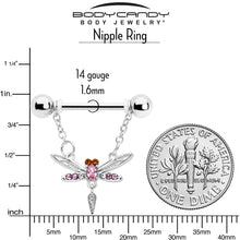 Load image into Gallery viewer, 14G 9/16 Pink Gem Swank Dragonfly Dangle Nipple Ring Set

