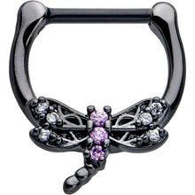 Load image into Gallery viewer, 16G 5/16 Purple CZ Gem Black Night Dragonfly Cartilage Clicker
