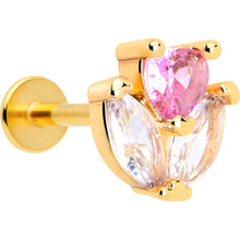 Load image into Gallery viewer, 16G 5/16 Pink CZ Gem Gold Tone Love Flower Labret Monroe Tragus
