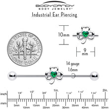Load image into Gallery viewer, 14G Green Gem Heart Shamrock St Patricks Day Industrial Barbell 38mm
