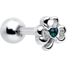 Load image into Gallery viewer, 16G 5/16 Green Gem Heart Shamrock St Patricks Cartilage Earring
