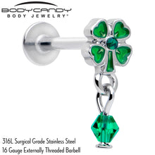 Load image into Gallery viewer, 16G 5/16 Green Gem Shamrock Glam St Patricks Dangle Labret Tragus
