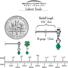 Load image into Gallery viewer, 16G 5/16 Green Gem Shamrock Glam St Patricks Dangle Labret Tragus

