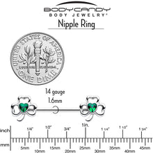 Load image into Gallery viewer, 14G 3/4 Green Gem Heart Shamrock St Patricks Nipple Ring Set

