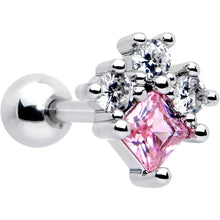 Load image into Gallery viewer, 16G 1/4 Pink Clear CZ Gem Rhombus Riot Cartilage Tragus Earring
