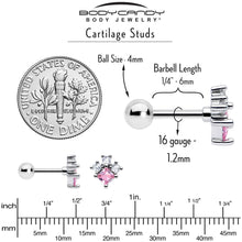 Load image into Gallery viewer, 16G 1/4 Pink Clear CZ Gem Rhombus Riot Cartilage Tragus Earring
