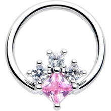 Load image into Gallery viewer, 16G 3/8 Pink Clear CZ Gem Rhombus Riot BCR Captive Ring
