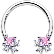 Load image into Gallery viewer, 16G 3/8 Pink CZ Gem Rhombus Riot Horseshoe Circular Barbell
