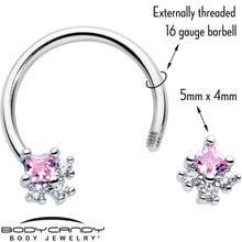 Load image into Gallery viewer, 16G 3/8 Pink CZ Gem Rhombus Riot Horseshoe Circular Barbell
