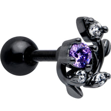 Load image into Gallery viewer, 16G 1/4 Purple CZ Gem Black Twining Vine Cartilage Tragus Earring
