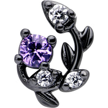 Load image into Gallery viewer, 16G 1/4 Purple CZ Gem Black Twining Vine Cartilage Tragus Earring
