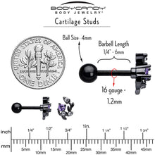 Load image into Gallery viewer, 16G 1/4 Purple CZ Gem Black Twining Vine Cartilage Tragus Earring
