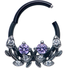 Load image into Gallery viewer, 16G 3/8 Purple Gem Black Twining Vine Hinged Segment Ring
