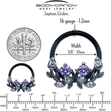 Load image into Gallery viewer, 16G 3/8 Purple Gem Black Twining Vine Hinged Segment Ring
