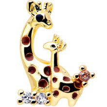 Load image into Gallery viewer, 16G 1/4 Clear CZ Gem Gold Tone Mom Baby Giraffes Cartilage Earring

