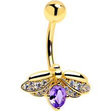 Load image into Gallery viewer, Purple Clear Gem Gold Tone Beauty Bug Belly Ring
