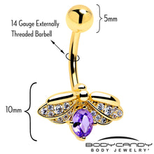Load image into Gallery viewer, Purple Clear Gem Gold Tone Beauty Bug Belly Ring
