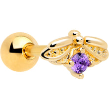 Load image into Gallery viewer, 16G 1/4 Purple Gem Gold Tone Beauty Bug Cartilage Tragus Earring
