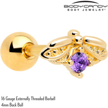 Load image into Gallery viewer, 16G 1/4 Purple Gem Gold Tone Beauty Bug Cartilage Tragus Earring
