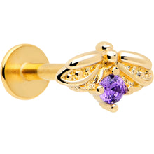Load image into Gallery viewer, 16G 5/16 Purple Gem Gold Tone Beauty Bug Labret Monroe Tragus
