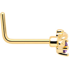 Load image into Gallery viewer, 20G 7mm Purple Gem Gold Tone Beauty Bug L Shape Nose Ring
